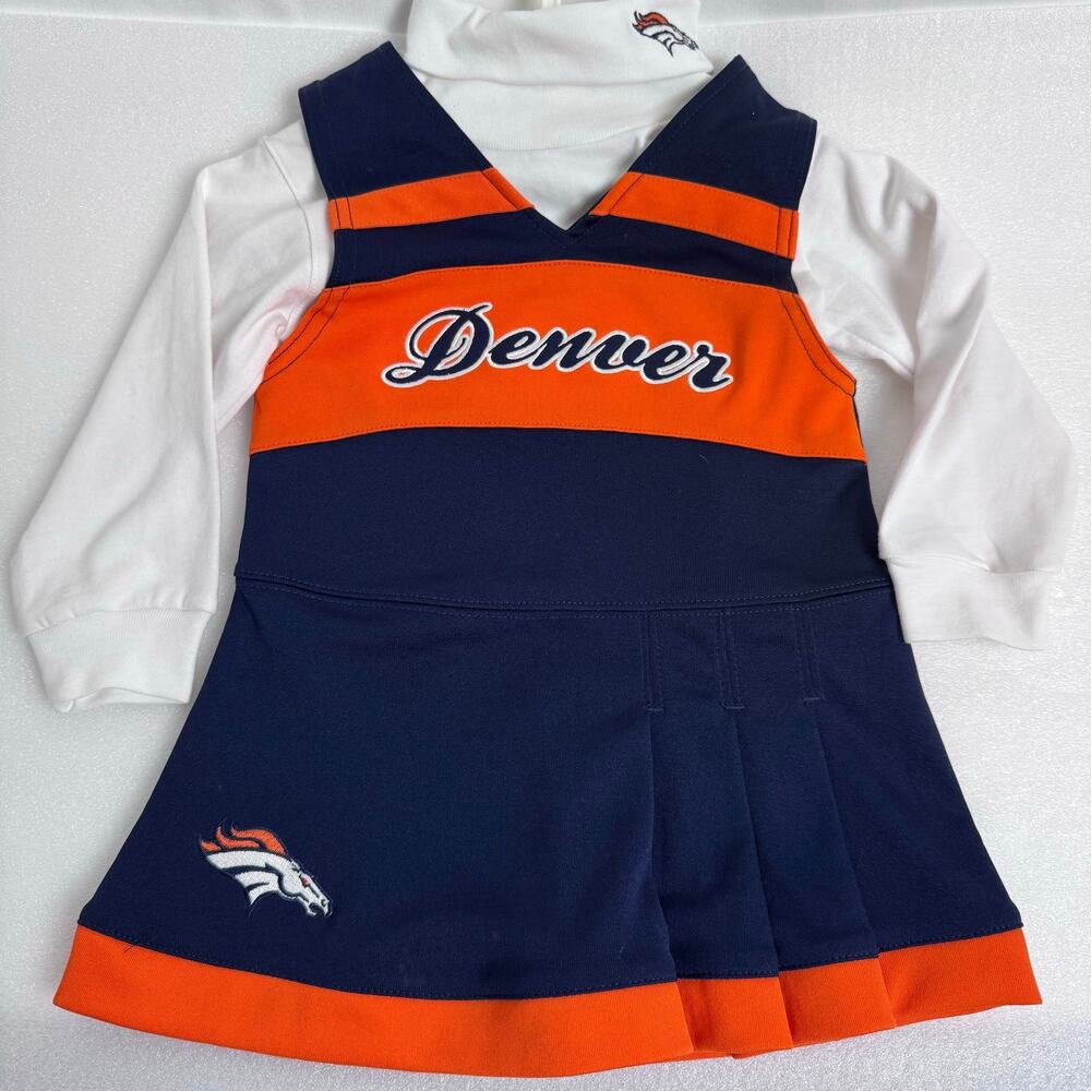 NFL Denver Broncos Navy Blue Orange Cheerleader Turtleneck Dress 2 piece size 2T